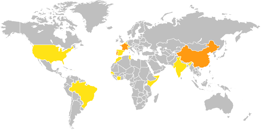 Carte historique de la présence internationale de DOJO